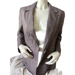 NWT Boston Proper Plaid‎ Blazer Pink & Gray Long Sleeve Button Career Jacket